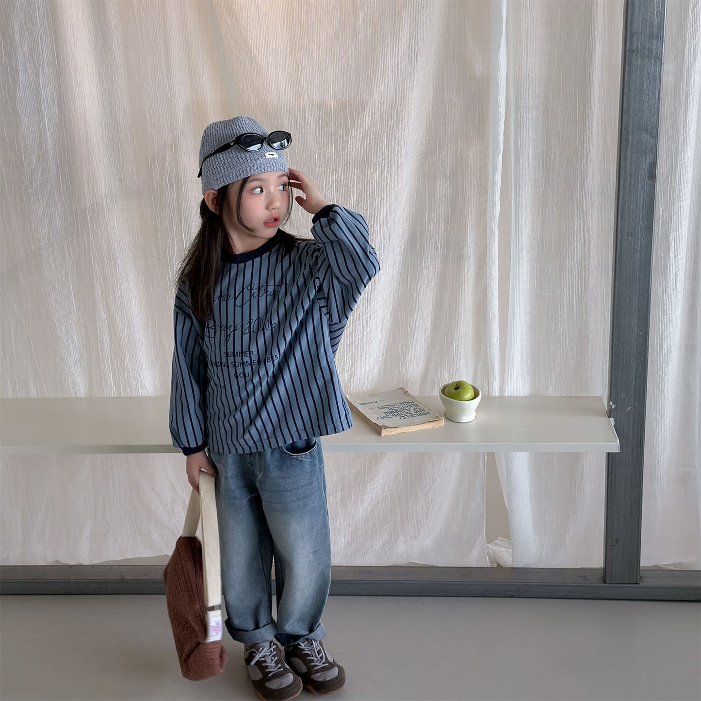 Kids' Color-Blocked Ringer Loose-Fit Letter-Printed Striped Long-Sleeved T-Shirt [mh0014062]