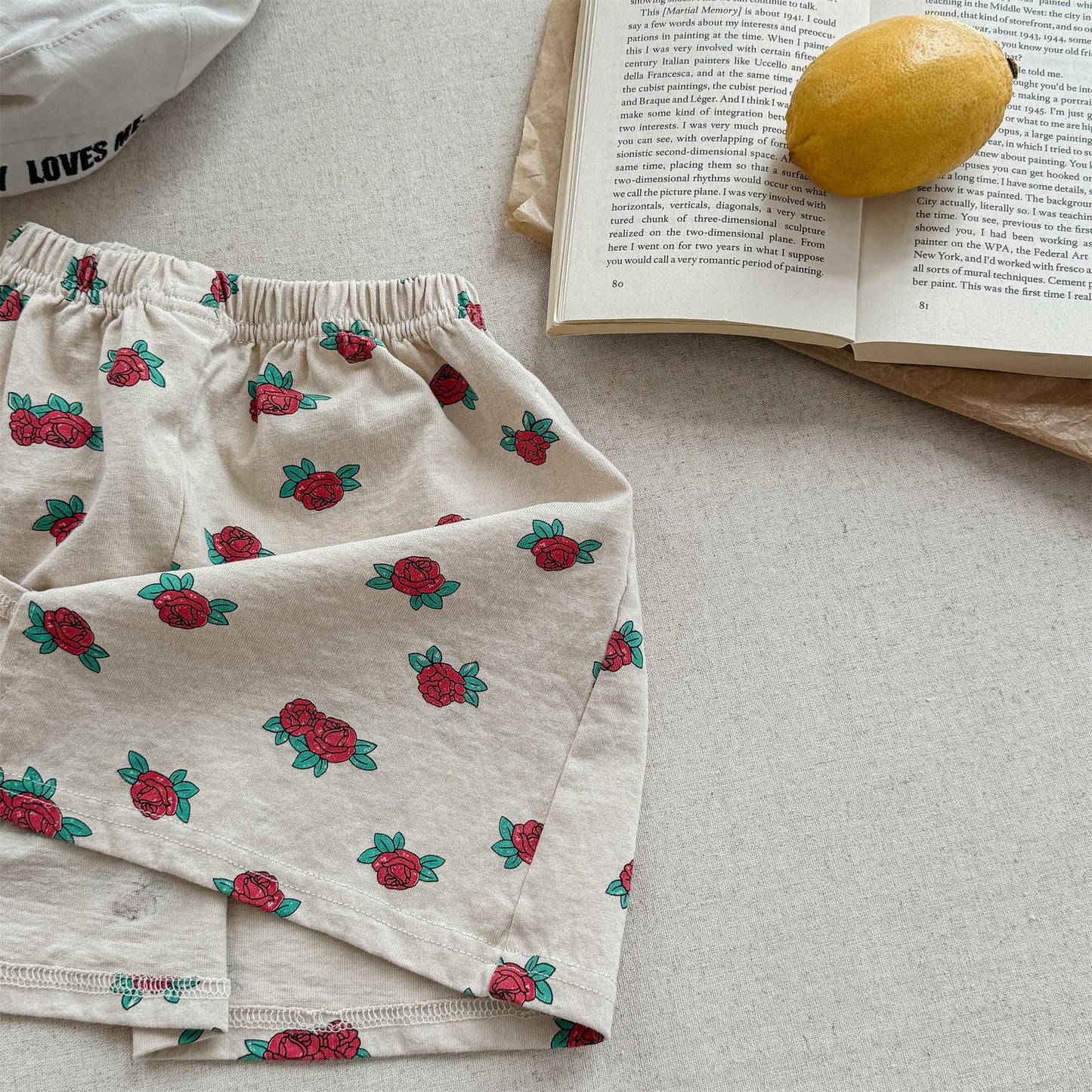 Rose Flower Graphic Cotton Skirt ローズ プリント コットン スカート【mh0012653】