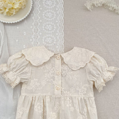 Embroidered Puff Sleeve Romper And Dress 刺繍 パフスリーブ ロンパース ワンピース【mh0013166】