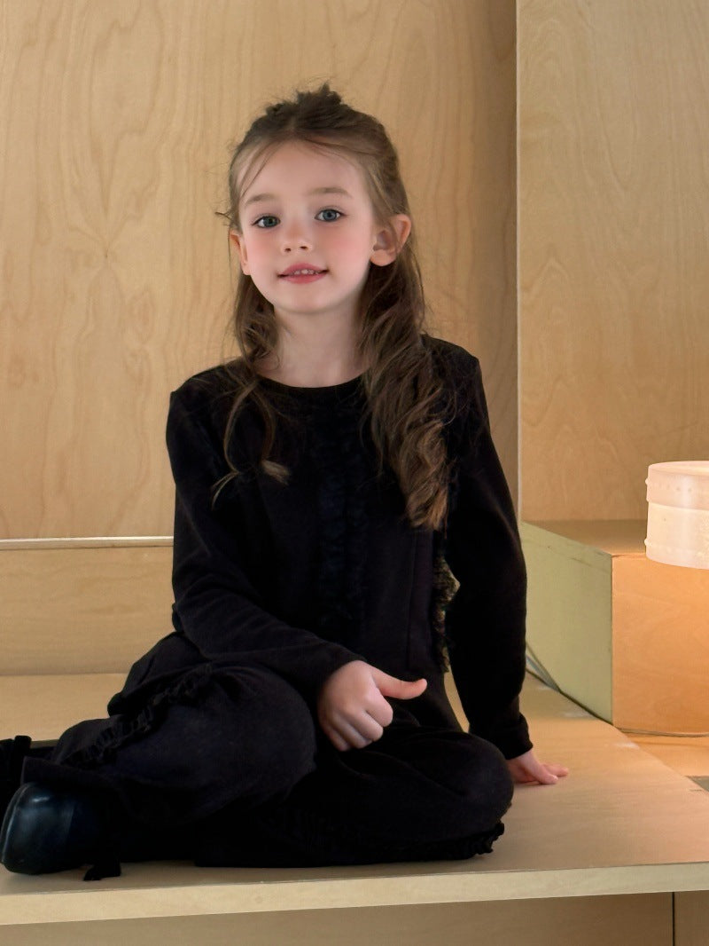 Kids' Plain Ruffle Mellow Crew Neck Long Sleeve Knit Sweater [mh0014081]