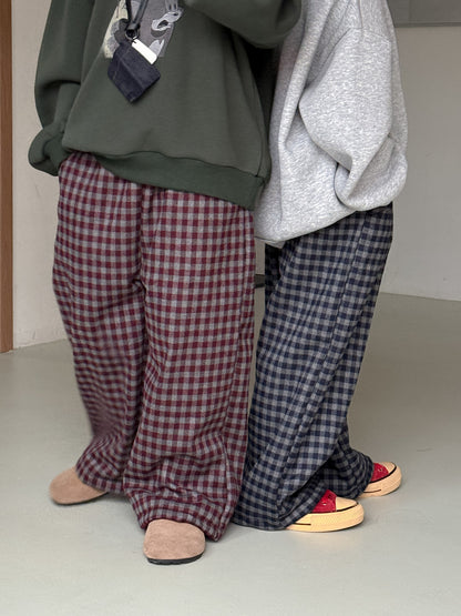チェック柄パンツ キッズ 裏起毛 厚手 ゆったり ワイドストレート カジュアル【mh0011655】