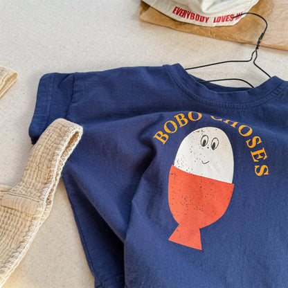 Boiled Egg Bear Graphic T-Shirt コットン クルーネック Tシャツ【mh0012652】