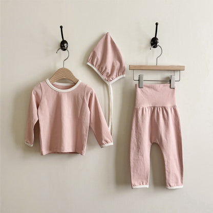 ベビー ハイウエスト ロングパンツ 長袖Tシャツ 帽子【mh0014477】