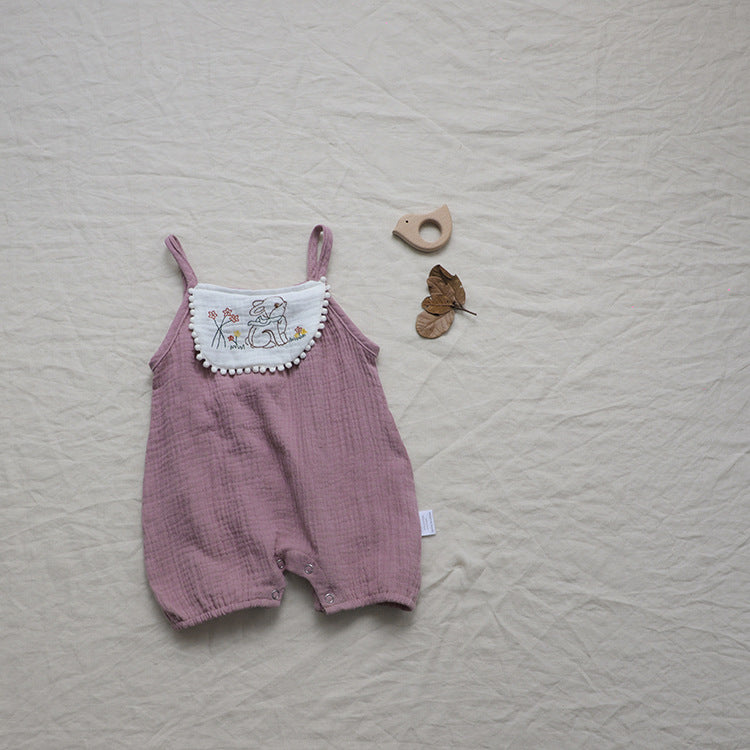 Rabbit Embroidered Gauze Romper