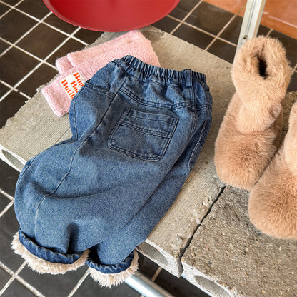 デニムパンツ 裏ボア 裾ボア ドッキング ゆったり ボトムス【mh0011610】