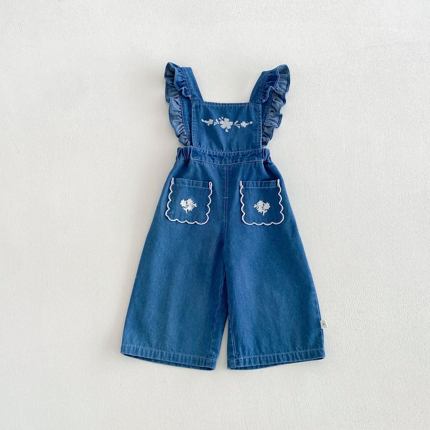 Blusa de manga larga con estampado de cuadros vichy para niños, con bordado floral y peto con pantalón [mh0014043]