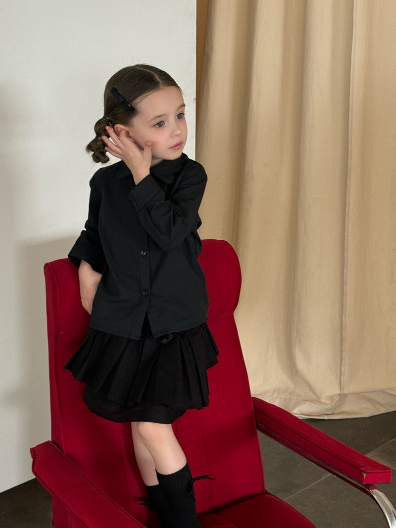 Kids Ruffled Collar Front Button Long Sleeve Shirt