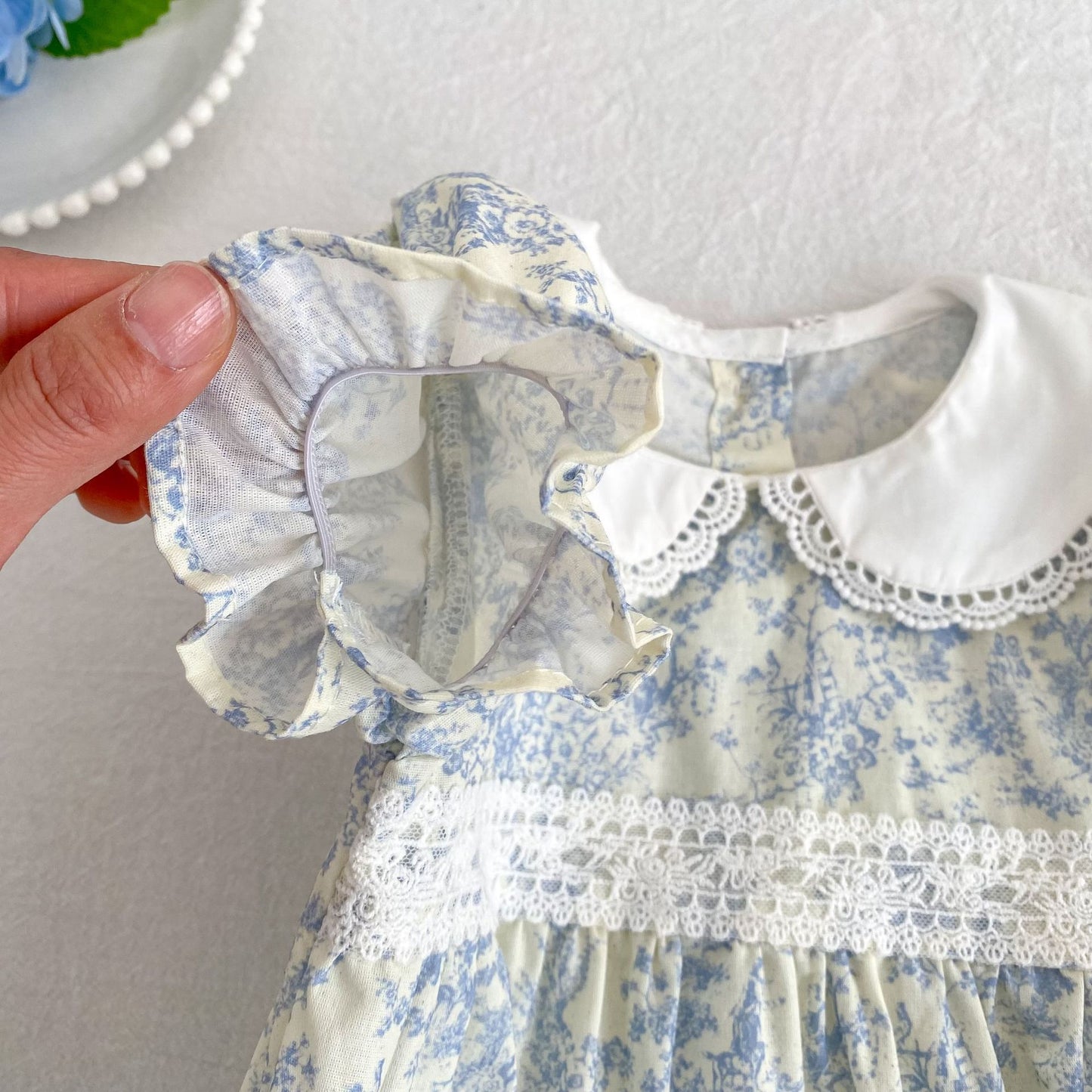 Floral Lace Collar Romper Dress パフスリーブ ロンパース 半袖ワンピース【mh0013164】