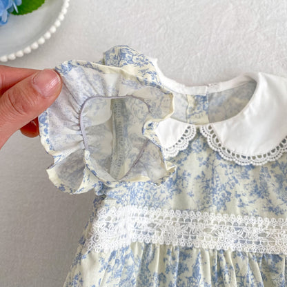 Floral Lace Collar Romper Dress パフスリーブ ロンパース 半袖ワンピース【mh0013164】