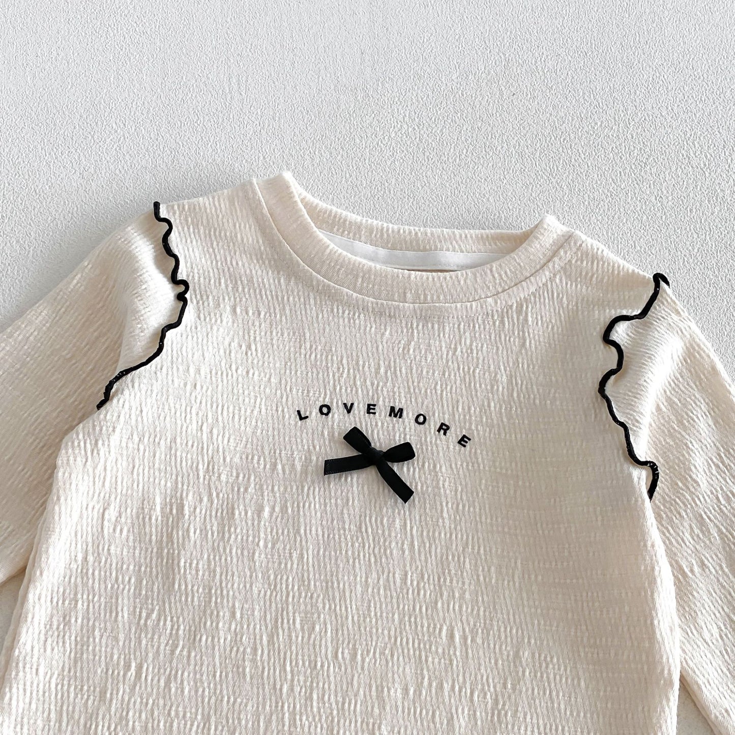キッズ ロゴプリント メローフリル リボンステッチ 長袖Tシャツ フレアパンツ【mh0014048】