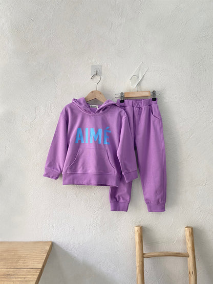 Letter Print Hooded Sweatshirt Set ロゴ パーカー セットアップ【mh0012612】
