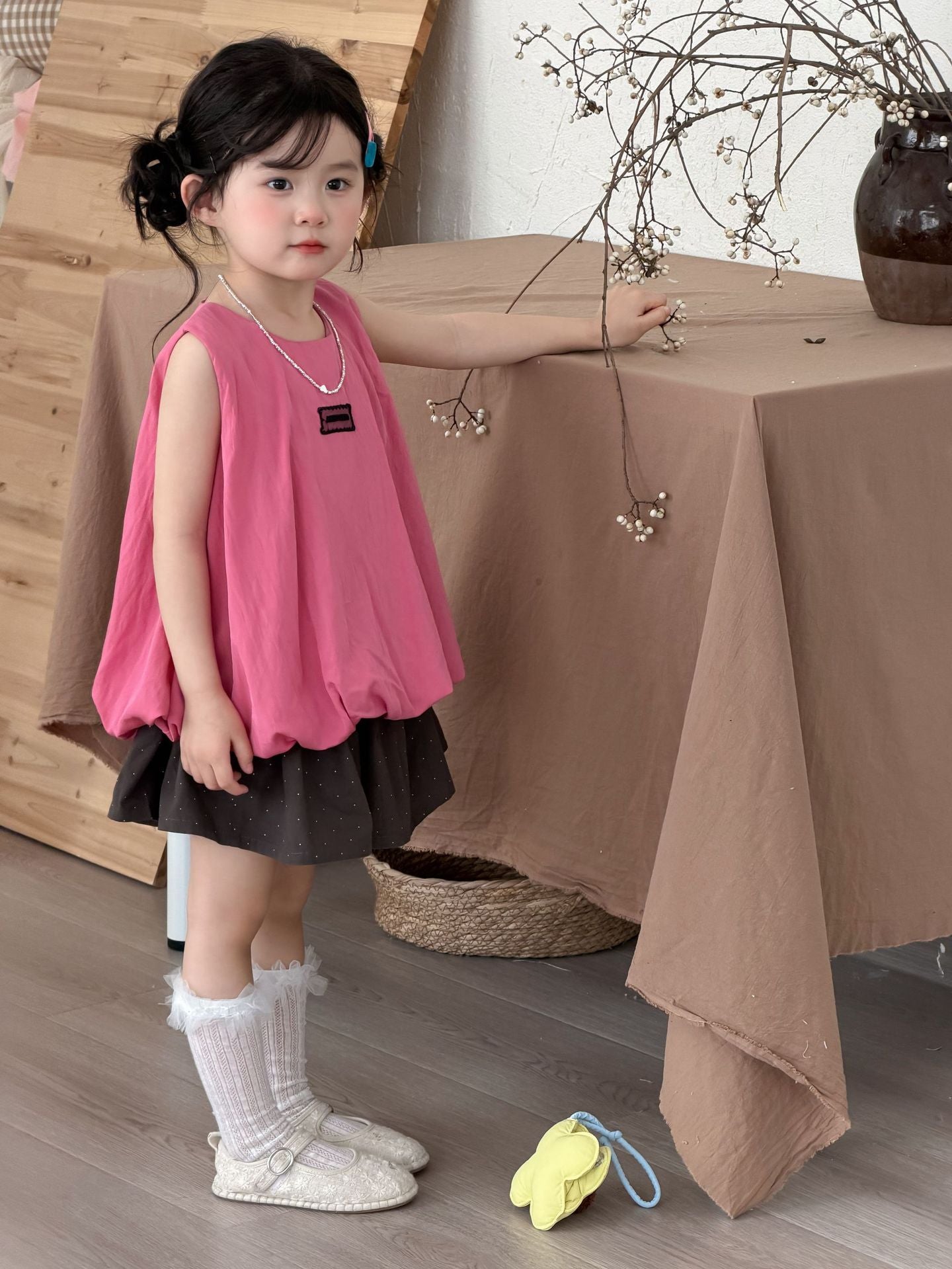 Balloon Hem Sleeveless Tunic Top バルーン ノースリーブ チュニック【mh0012748】