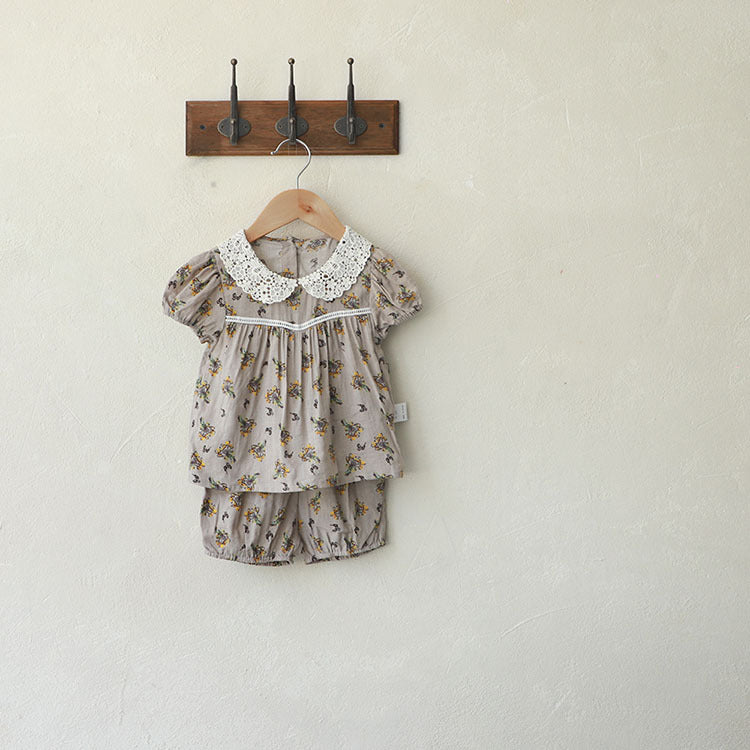 Floral Lace Collar Set - Small Floral Short-Sleeved Tunic Set 【mh0012695】