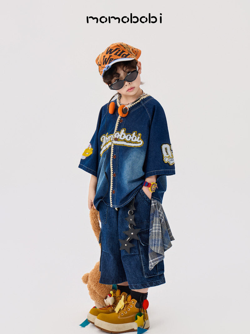 Check Layered Denim Shorts チェック レイヤード デニムハーフパンツ【mh0013002】