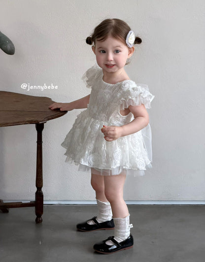 Flower Lace Mesh Princess Dress ガールズ フラワーレース チュール ワンピース【mh0012525】