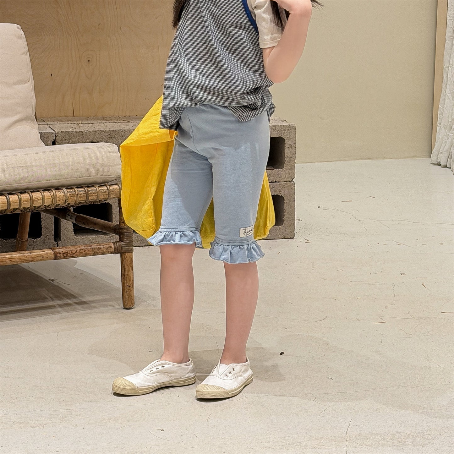 Ruffle Hem Dot Cotton Capri Leggings フリル ハーフ丈レギンス【mh0012663】