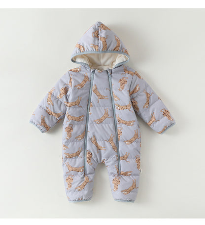 アウタージャンプスーツ プリント 中綿 厚手 フード付 キルティング【mh0011700】