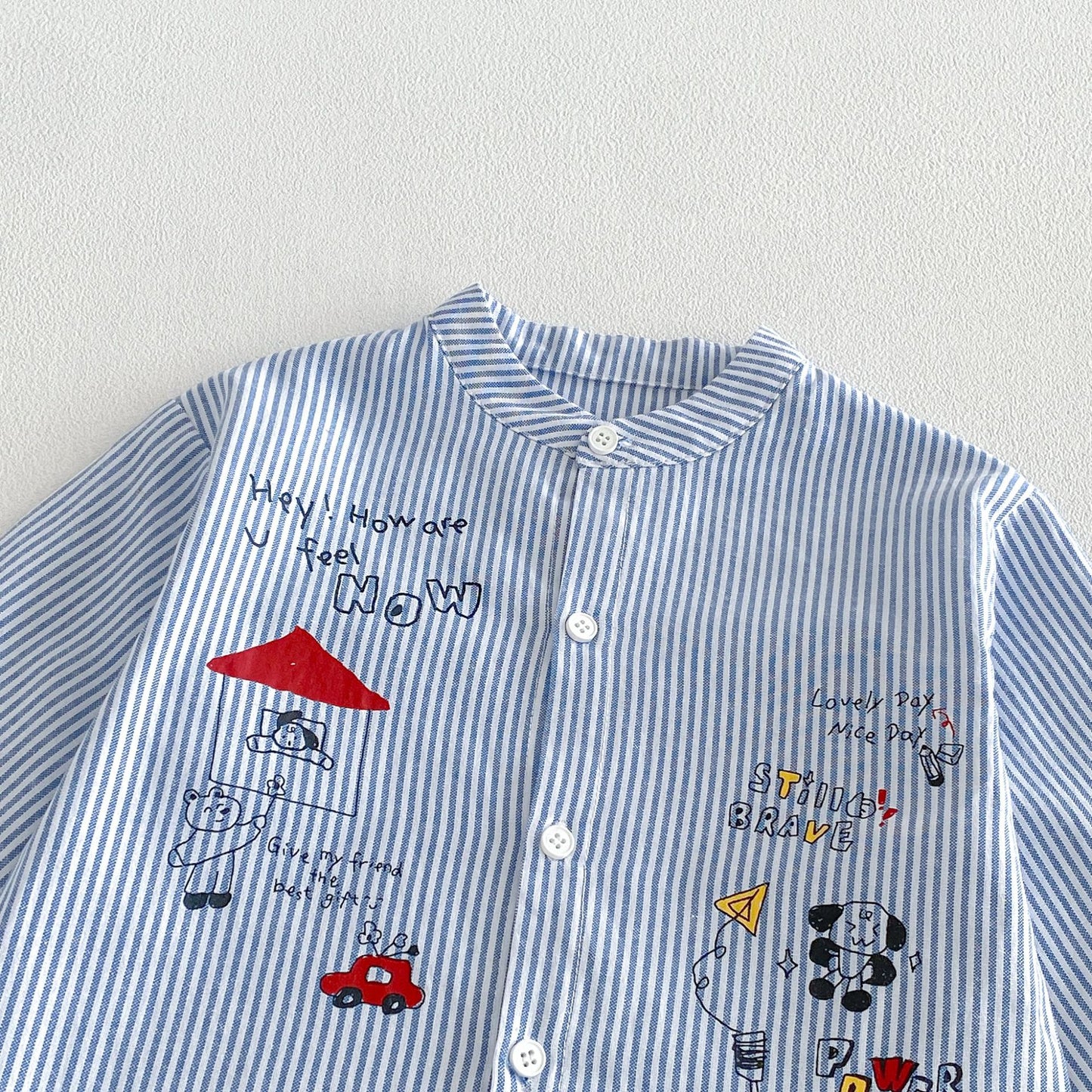 Camisa de manga larga con cuello alto, estampado de rayas y pantalón cargo para niños【mh0014028】