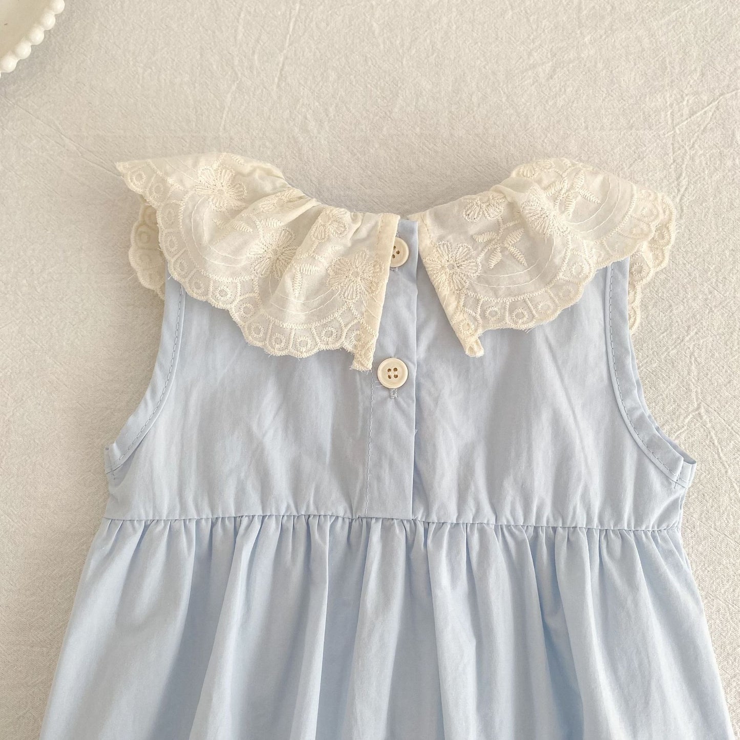 Vestido midi tipo pelele con cuello de encaje con volantes【mh0013162】