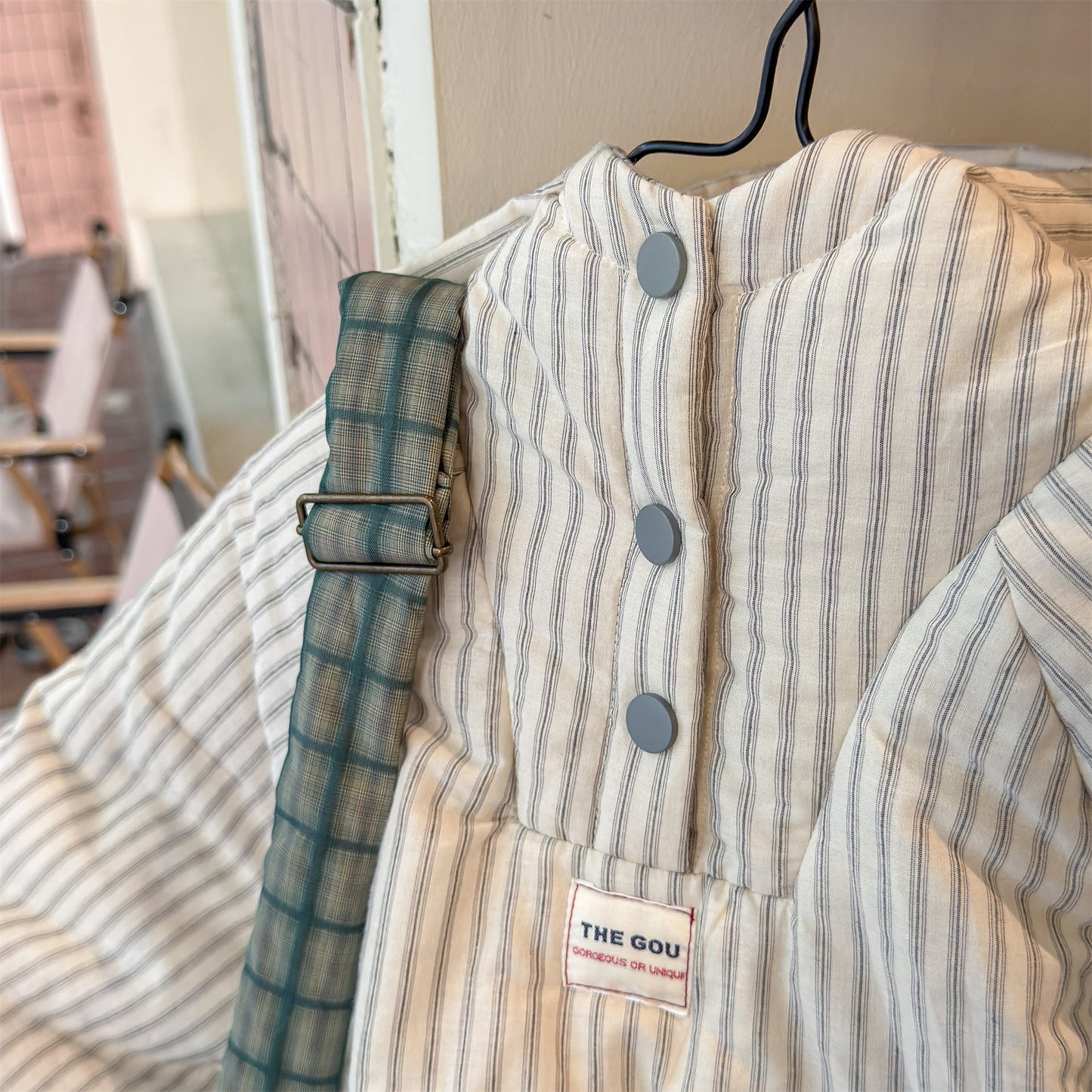 パフジャケット フーディ ストライプ プルオーバー アウター 中綿【mh0011613】