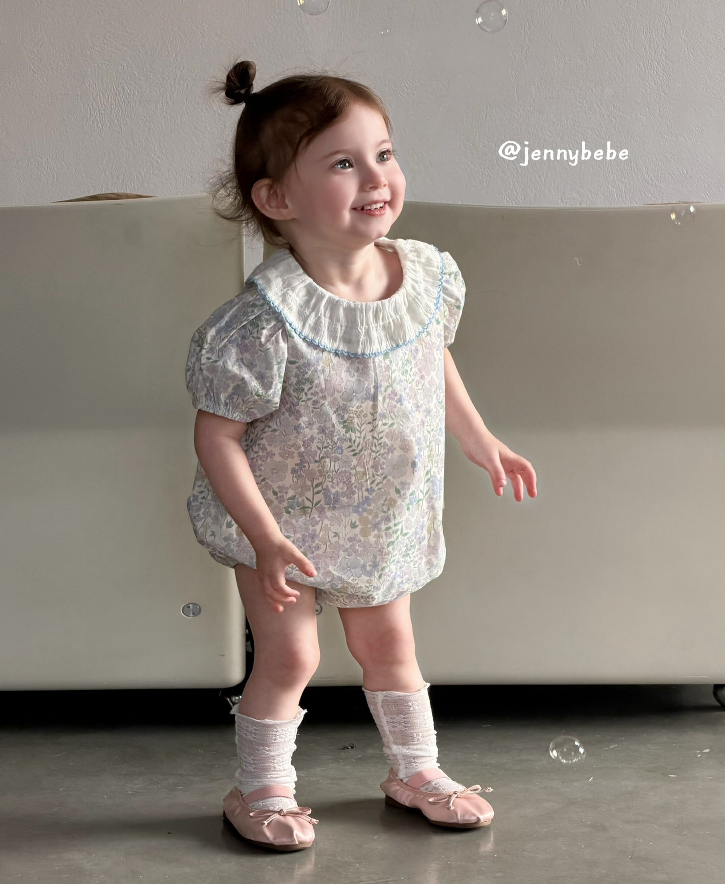 Floral Puff Sleeve Romper 花柄 コットン パフスリーブ ロンパース【mh0012540】