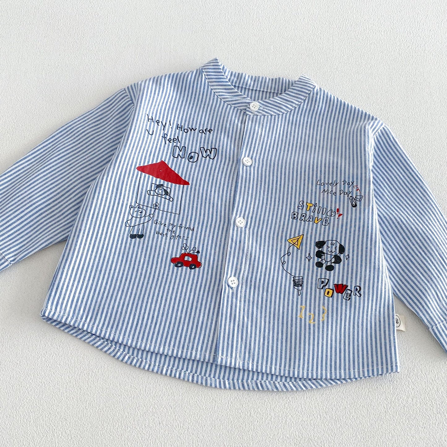 Camisa de manga larga con cuello alto, estampado de rayas y pantalón cargo para niños【mh0014028】