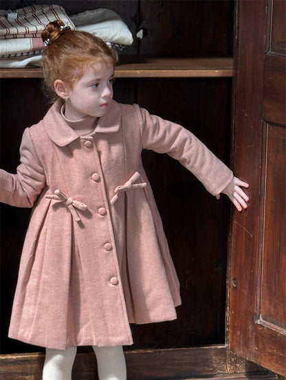 ウールコート ミディ丈 Aライン 襟付き リボンベルト ドレッシー【mh0011622】