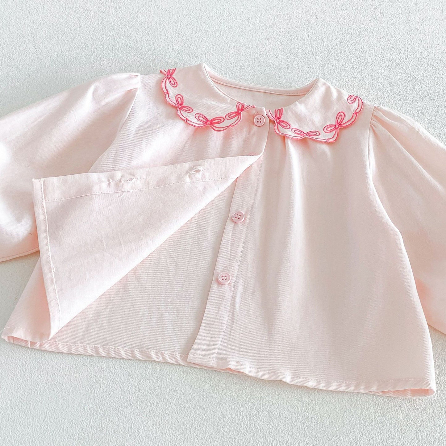 Blusa de manga larga para niños con cuello con volantes y ribetes 【mh0014047】