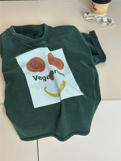Vegetable Graphic Tee スマイルプリント 半袖Tシャツ【mh0012954】