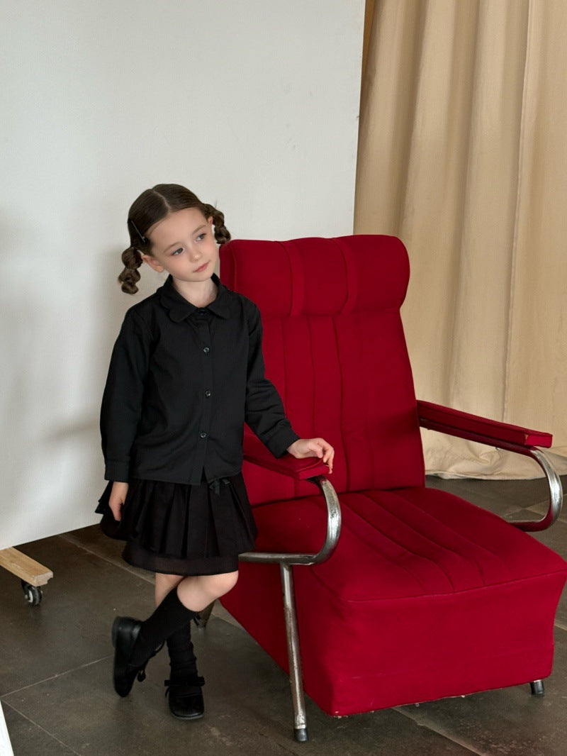 Kids Ruffled Collar Front Button Long Sleeve Shirt