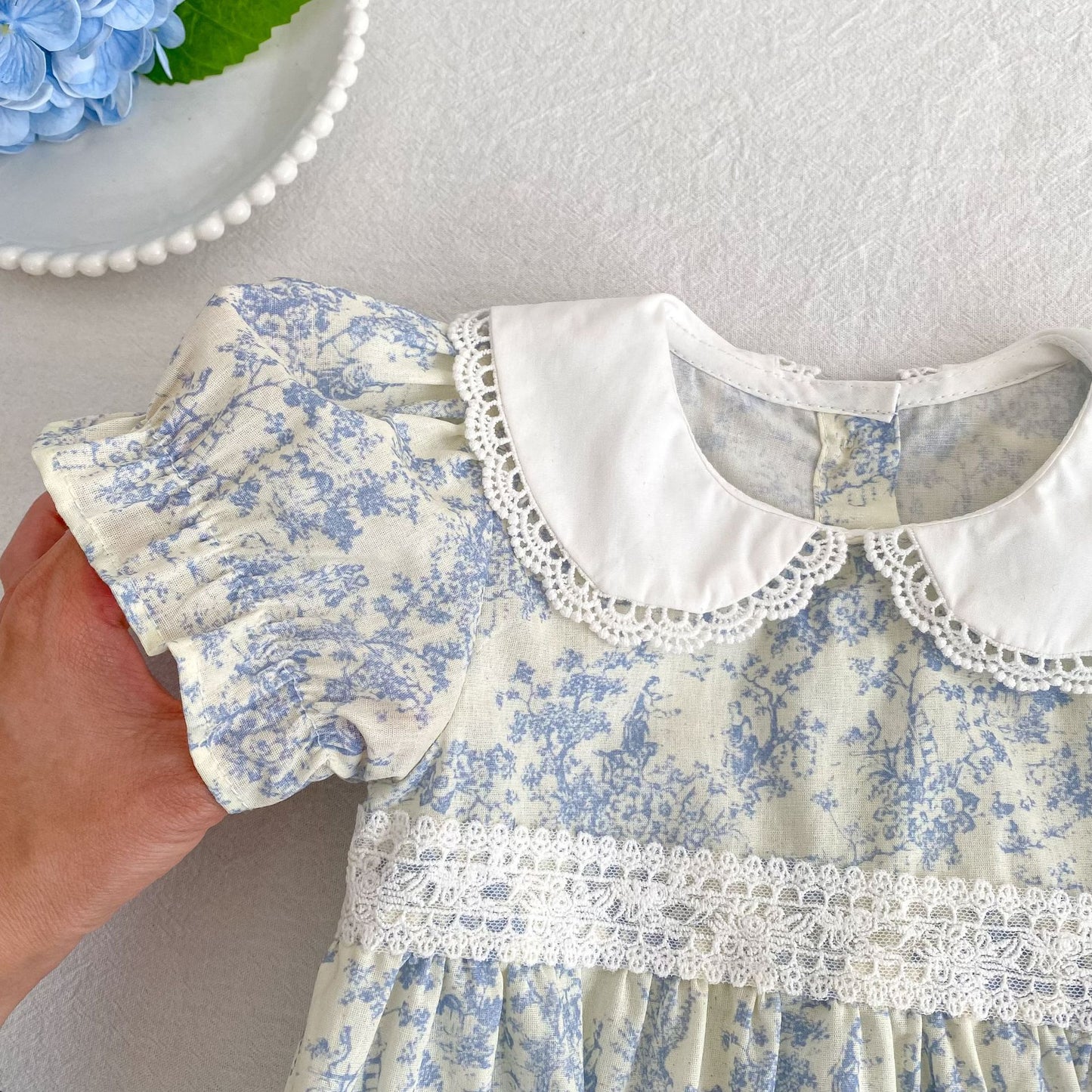 Floral Lace Collar Romper Dress パフスリーブ ロンパース 半袖ワンピース【mh0013164】