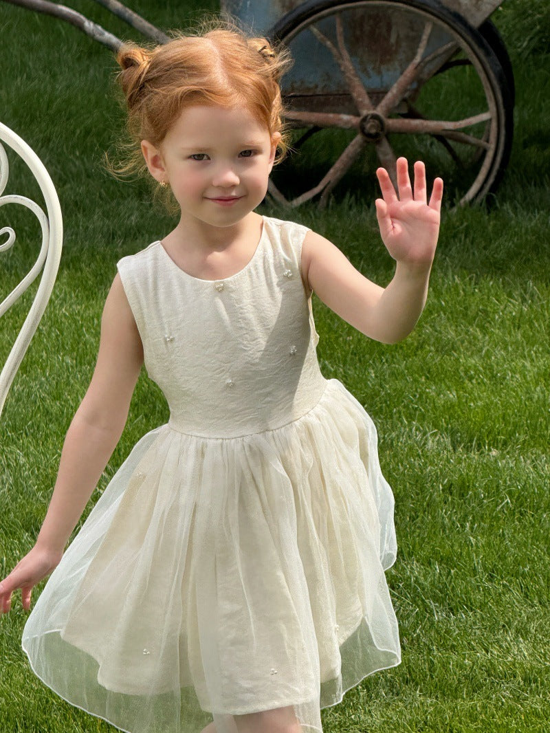 Sleeveless Beaded Princess Dress Satin Tulle チュール ノースリーブワンピース【mh0013234】