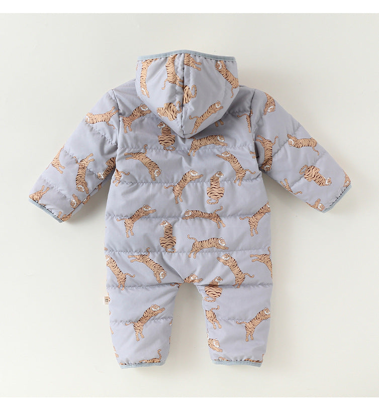 アウタージャンプスーツ プリント 中綿 厚手 フード付 キルティング【mh0011700】