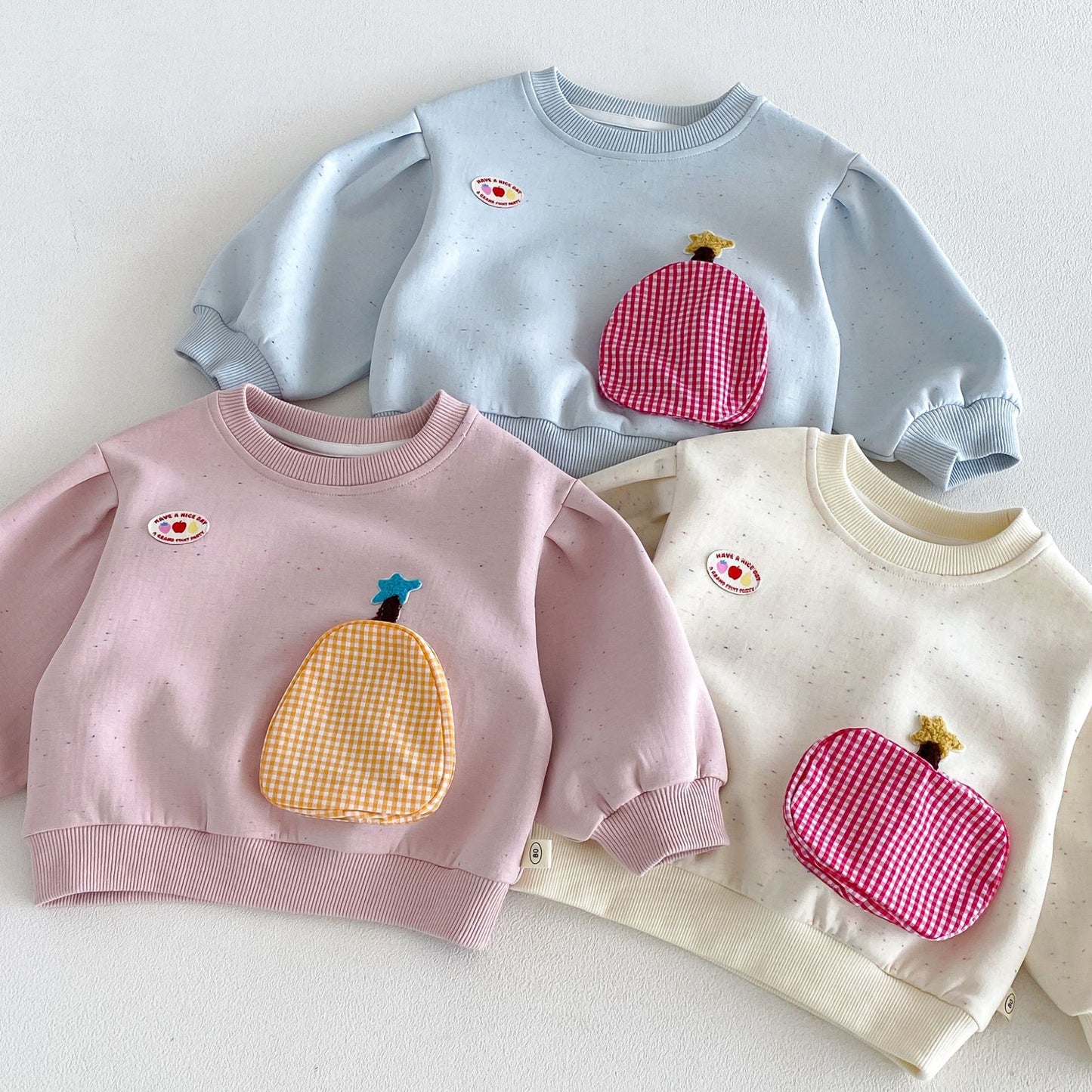 キッズ フルーツ ポケット パッチ 長袖スウェット ボーダー ロングパンツ【mh0014039】