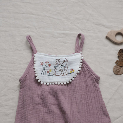 Rabbit Embroidered Gauze Romper