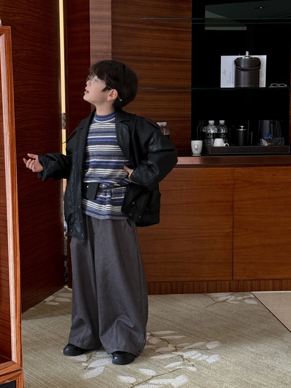 フェイクレザージャケット キッズ  厚手 ラペル モード ライダース【mh0011668】