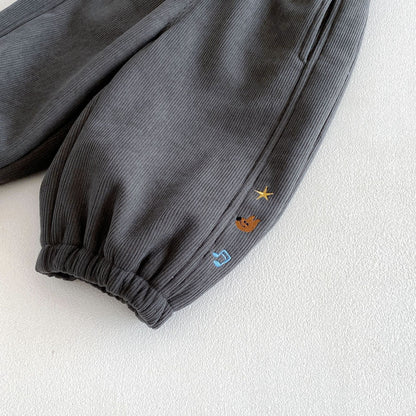 キッズ ワンポイント刺繍 コーデュロイ 裏起毛 バルーンパンツ【mh0014760】