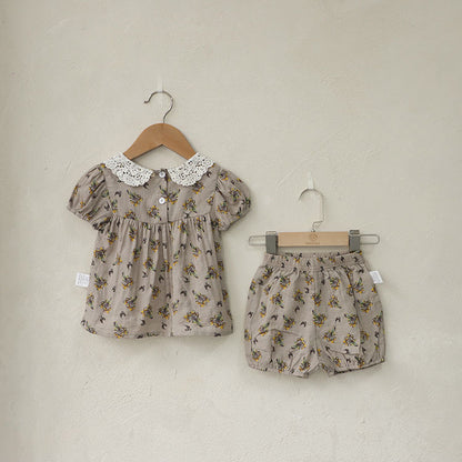 Floral Lace Collar Set - Small Floral Short-Sleeved Tunic Set 【mh0012695】
