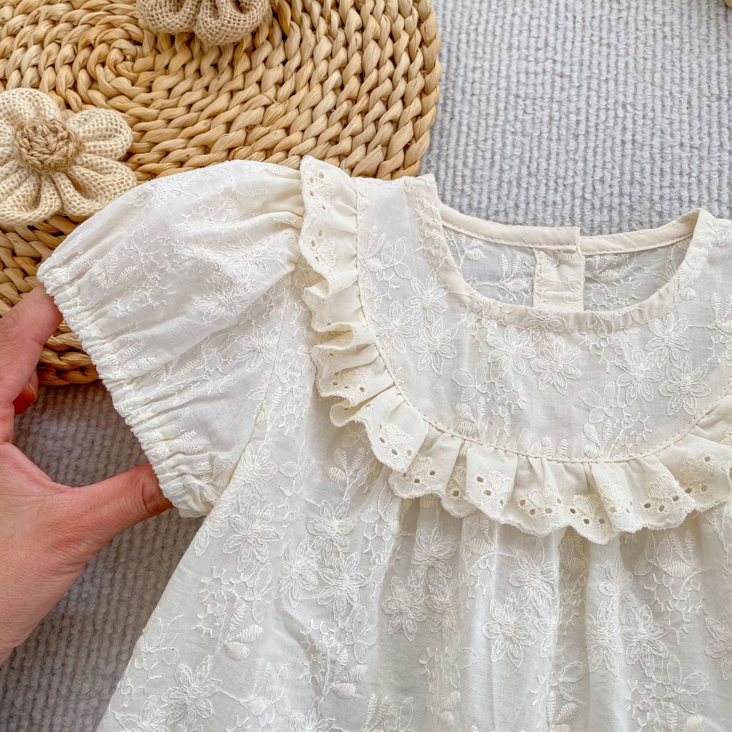 Embroidered Ruffle Romper And Blouse Shorts フリル ロンパース ブラウス ショートパンツ【mh0013163】