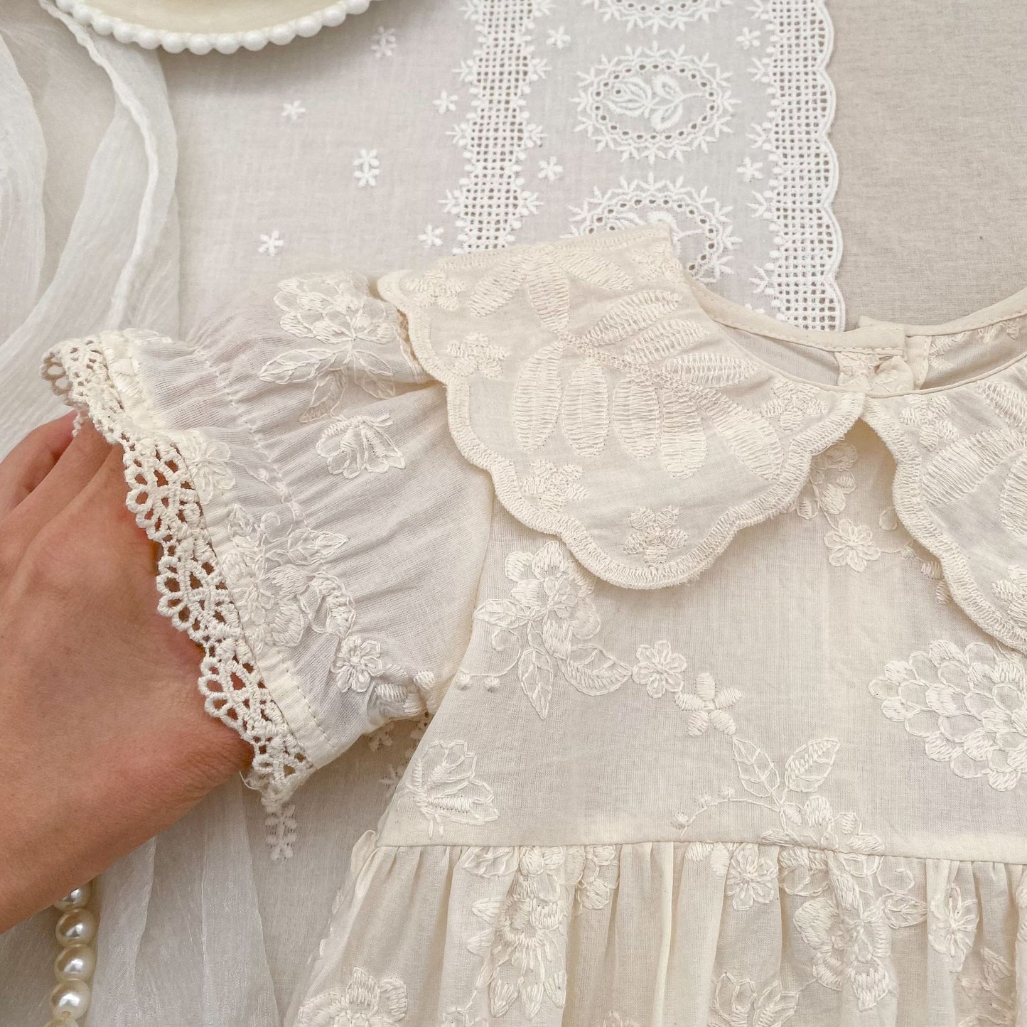 Embroidered Puff Sleeve Romper And Dress 刺繍 パフスリーブ ロンパース ワンピース【mh0013166】