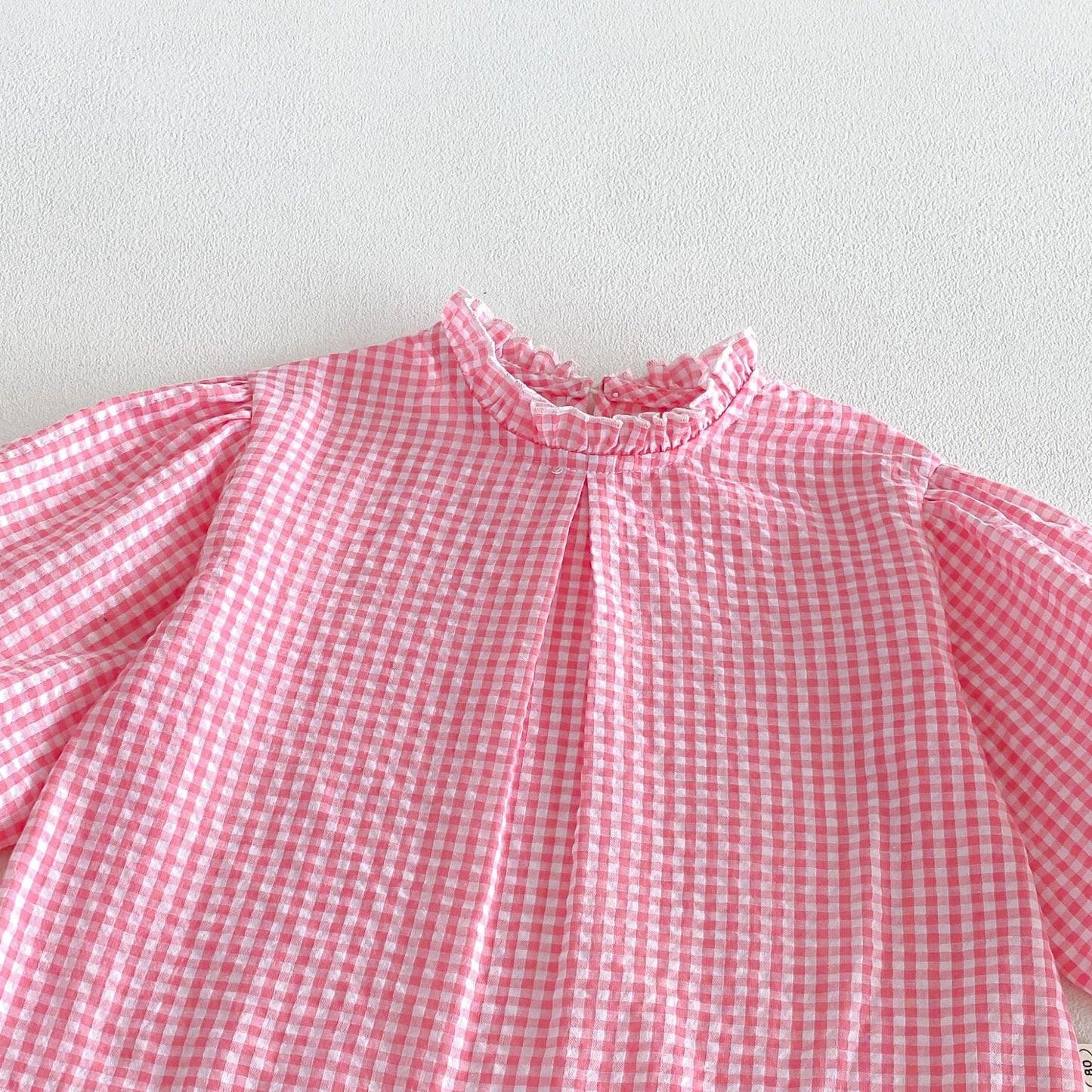 Blusa de manga larga con estampado de cuadros vichy para niños, con bordado floral y peto con pantalón [mh0014043]