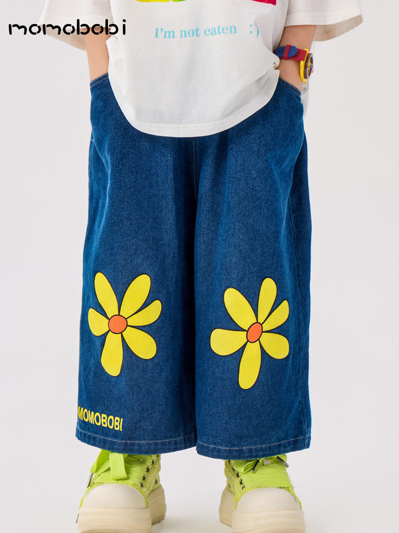 Flower Print Denim Cropped Pants フラワー デニムパンツ【mh0013001】