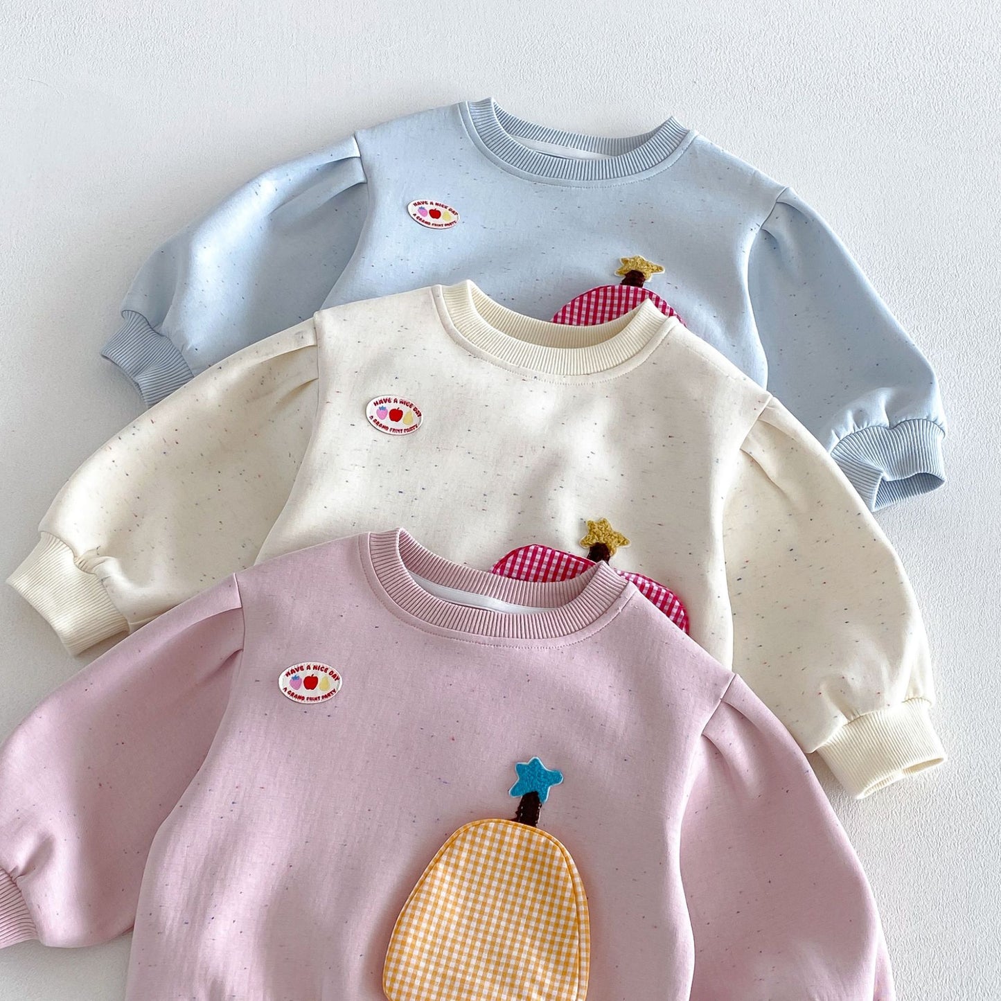 キッズ フルーツ ポケット パッチ 長袖スウェット ボーダー ロングパンツ【mh0014039】