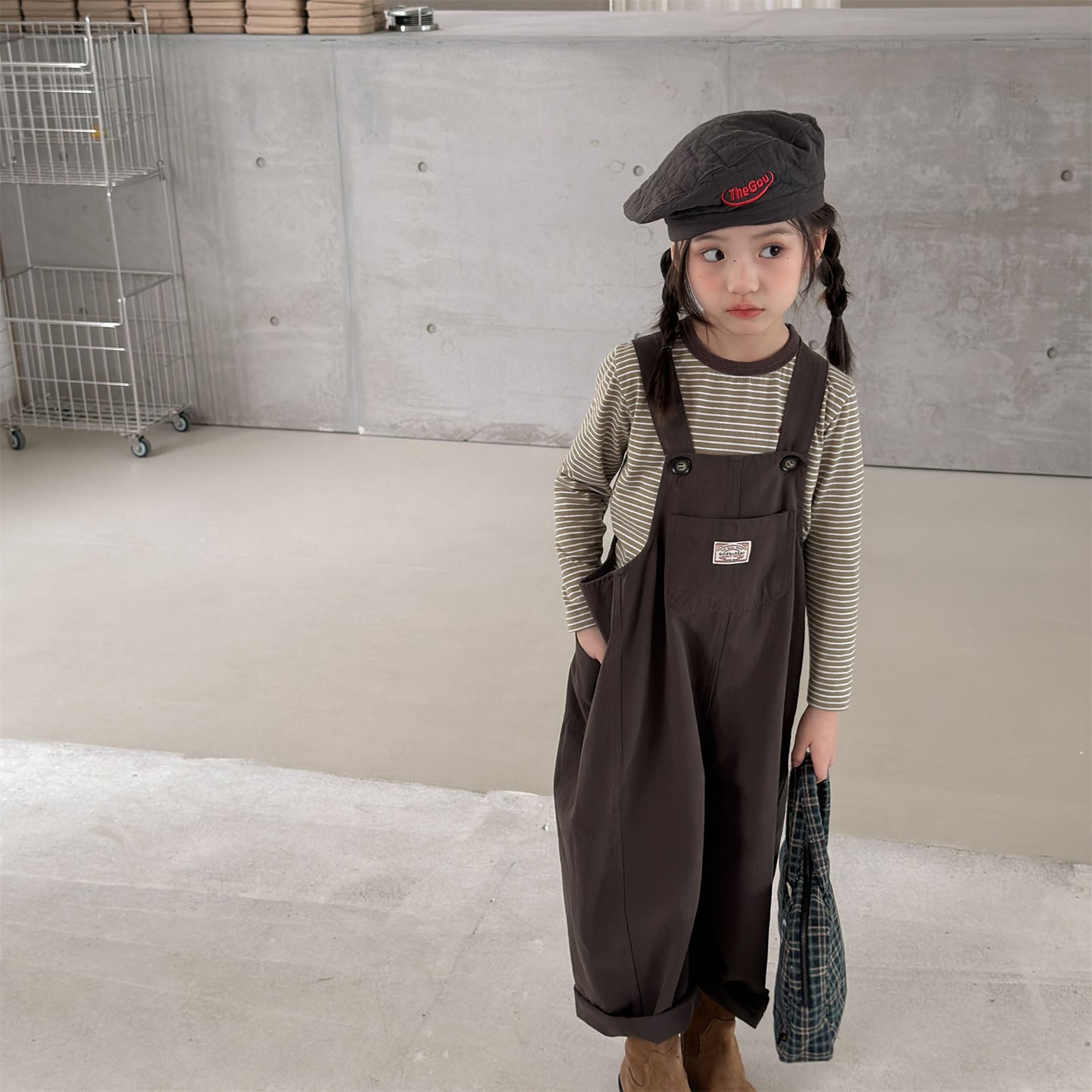 Kids' Polka Dot & Check Pocket Overalls [mh0014053]