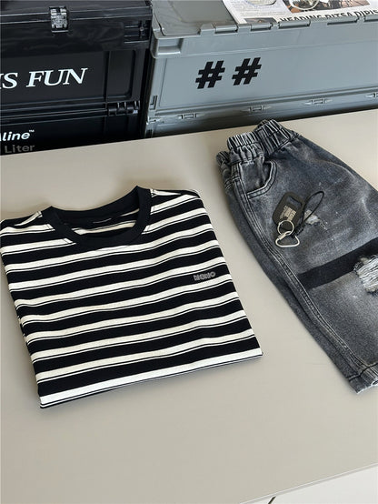 Striped Rhinestone Tee ボーダー 半袖Tシャツ【mh0012973】
