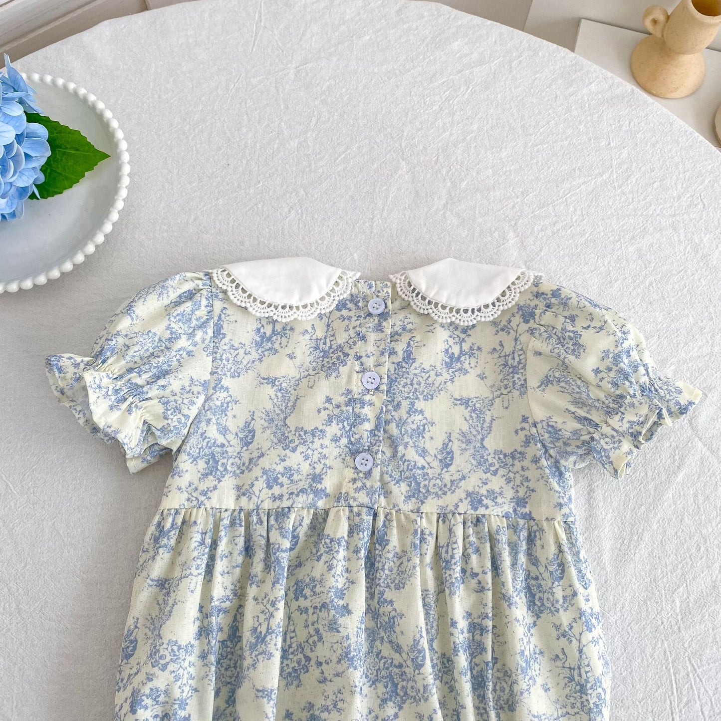 Floral Lace Collar Romper Dress パフスリーブ ロンパース 半袖ワンピース【mh0013164】