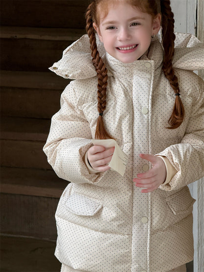 ダウンジャケット ドット フーディ ミディ丈 パフ アウター【mh0011626】