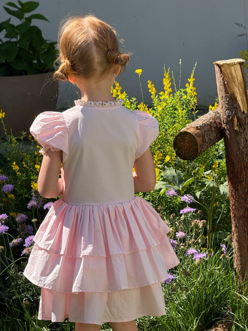 French Vintage Puff Sleeve Princess Dress ティアード 半袖ワンピース【mh0013252】