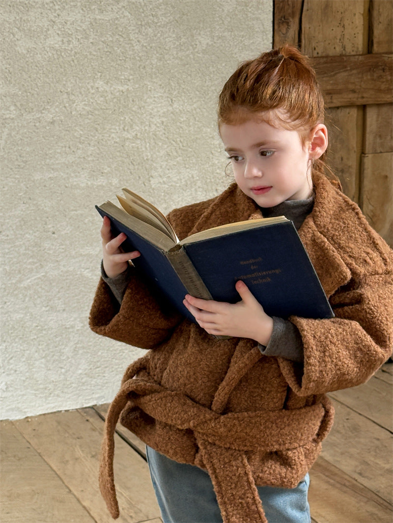 ローブコート ボア スタンドカラー ベルト付き ショート丈 アウター【mh0011617】