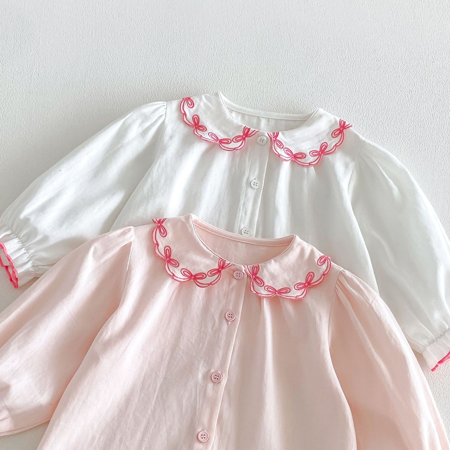 Blusa de manga larga para niños con cuello con volantes y ribetes 【mh0014047】